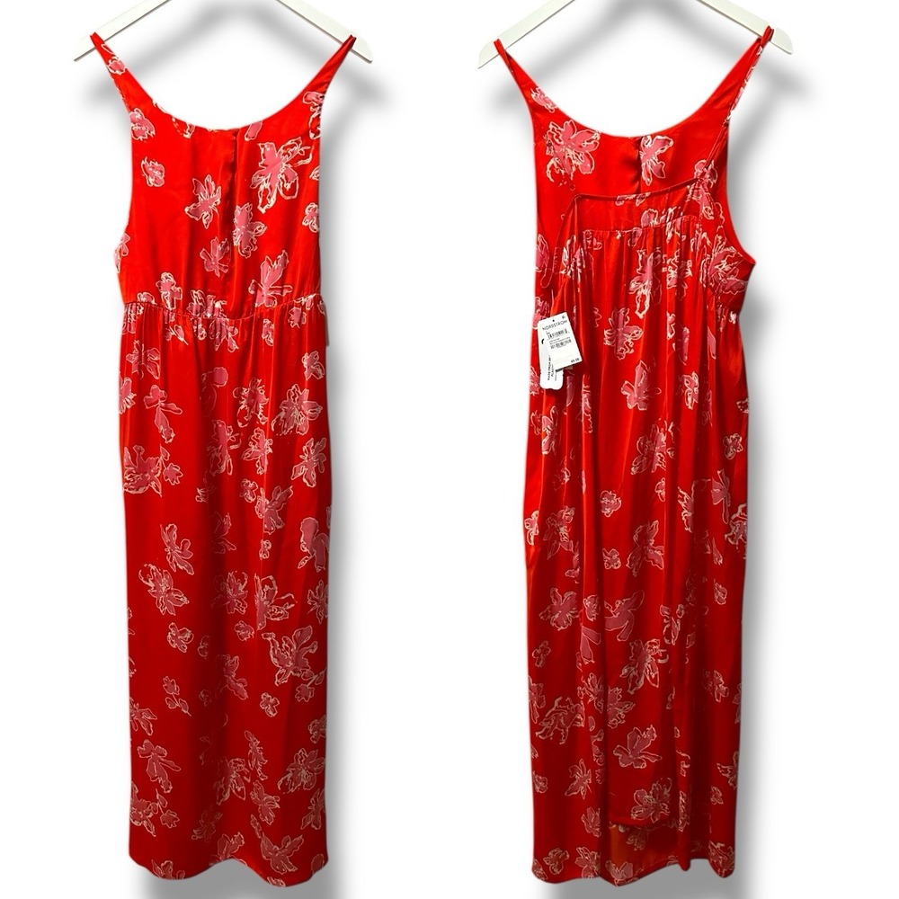 Open Edit Red Floral Maxi Slip Dress Women's L Sleeveless Summer Boho Resort NWT